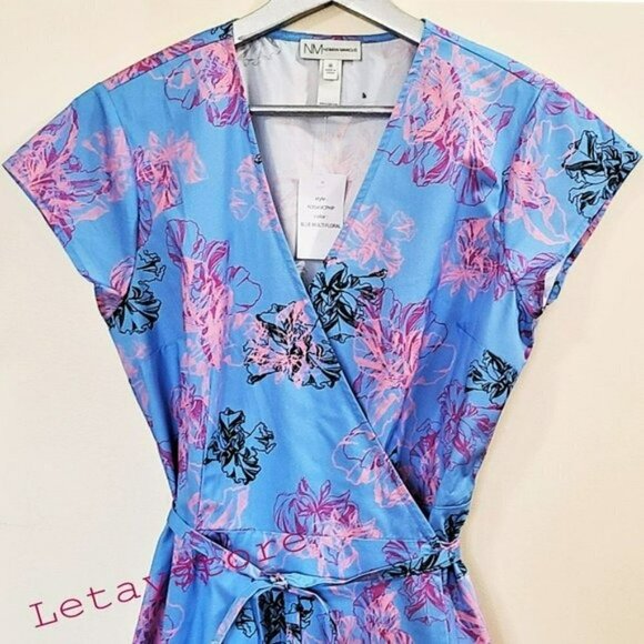 NWT NEIMAN MARCUS Floral Print Ruffle Hi-Low Hem Cotton Wrap Midi Dress - Picture 4 of 5